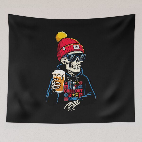 Item preview, Chill Out Skeleton Beanie Beer Streetwear designed and sold by AwesomeBeyondLimits.