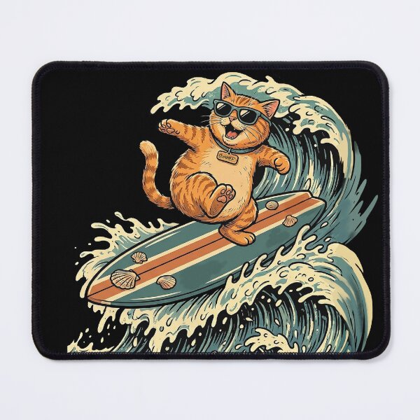 Item preview, Surfing Cat Riding Summer Waves designed and sold by mazyoy.