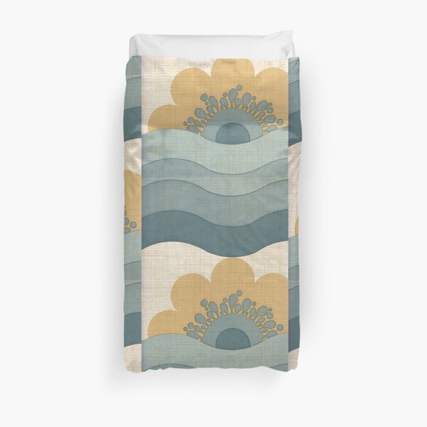 Vintage Wallpaper Retro Sun Flower Waves Pattern Duvet Cover