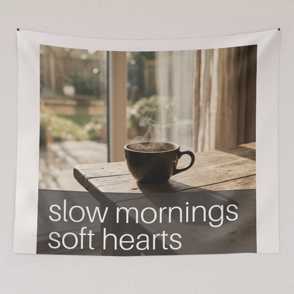 Item preview, Slow Mornings Soft Hearts – Cozy Spiritual AestheticTypography Design designed and sold by CosmicQuietLab.