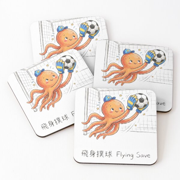 Item preview, Cute Octopus Goalkeeper Flying Save Soccer Illustration designed and sold by TaiwanMemory.