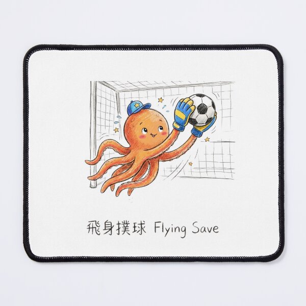 Item preview, Cute Octopus Goalkeeper Flying Save Soccer Illustration designed and sold by TaiwanMemory.