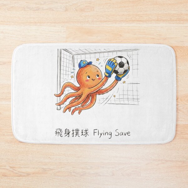 Item preview, Cute Octopus Goalkeeper Flying Save Soccer Illustration designed and sold by TaiwanMemory.