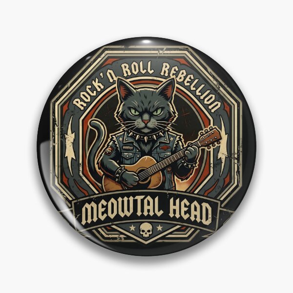 Item preview, Meowtal Head Heavy Metal Black Cat Vintage  designed and sold by Oommen Studio .