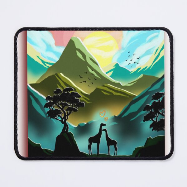 Item preview, Romantic Giraffes Sunset Mountain Landscape designed and sold by ExploreAura Studio.