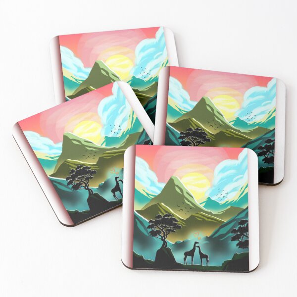 Item preview, Romantic Giraffes Sunset Mountain Landscape designed and sold by ExploreAura Studio.