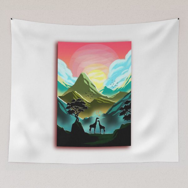 Item preview, Romantic Giraffes Sunset Mountain Landscape designed and sold by ExploreAura Studio.