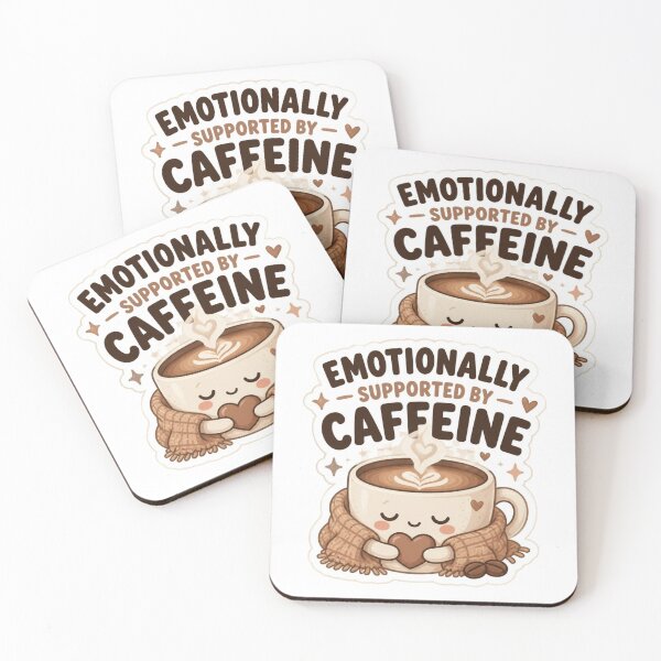 Item preview, Emotionally Supported by Caffeine Funny Coffee Sticker designed and sold by Sticker Sprout.