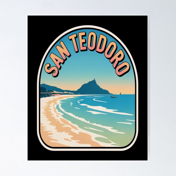 Item preview, San Teodoro Retro Sticker – Sardinia Italy Vintage Beach Travel Art designed and sold by stickercuffs.