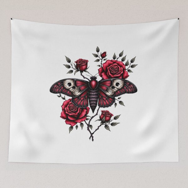 Item preview, Gothic Death Moth and Red Roses – Dark Floral Skull Moth Design designed and sold by NightSpell.