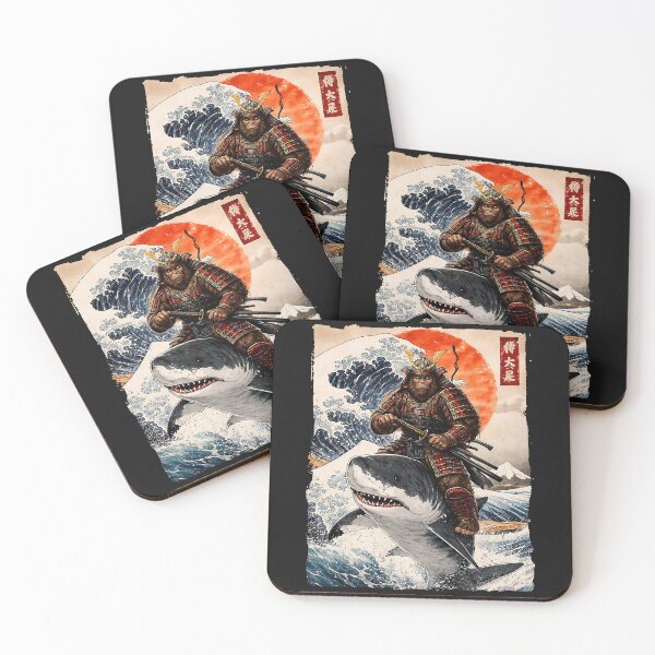 Item preview, Samurai Bigfoot Riding Shark Retro Great Wave Ukiyo-e Style designed and sold by Littermin.