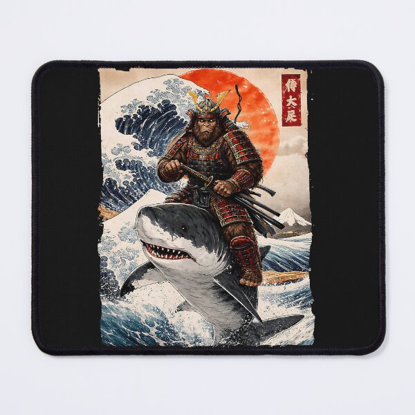Item preview, Samurai Bigfoot Riding Shark Retro Great Wave Ukiyo-e Style designed and sold by Littermin.