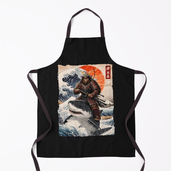 Item preview, Samurai Bigfoot Riding Shark Retro Great Wave Ukiyo-e Style designed and sold by Littermin.