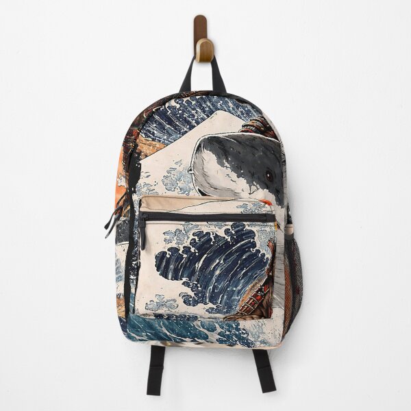 Item preview, Samurai Bigfoot Riding Shark Retro Great Wave Ukiyo-e Style designed and sold by Littermin.