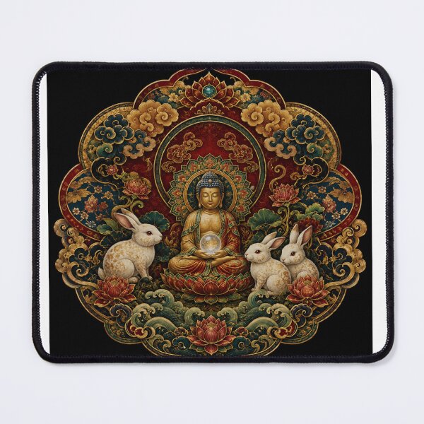 Item preview, Buddha with Rabbits – Mandala Lotus Spiritual Art | Tibetan Buddhist Zen Shirt designed and sold by Swiss Pam Studio.