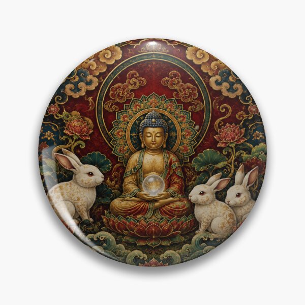Item preview, Buddha with Rabbits – Mandala Lotus Spiritual Art | Tibetan Buddhist Zen Shirt designed and sold by Swiss Pam Studio.
