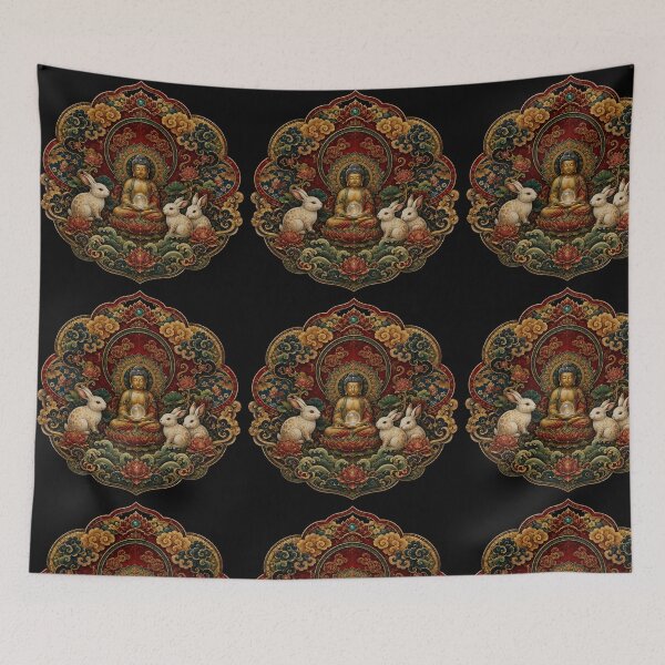 Item preview, Buddha with Rabbits – Mandala Lotus Spiritual Art | Tibetan Buddhist Zen Shirt designed and sold by Swiss Pam Studio.
