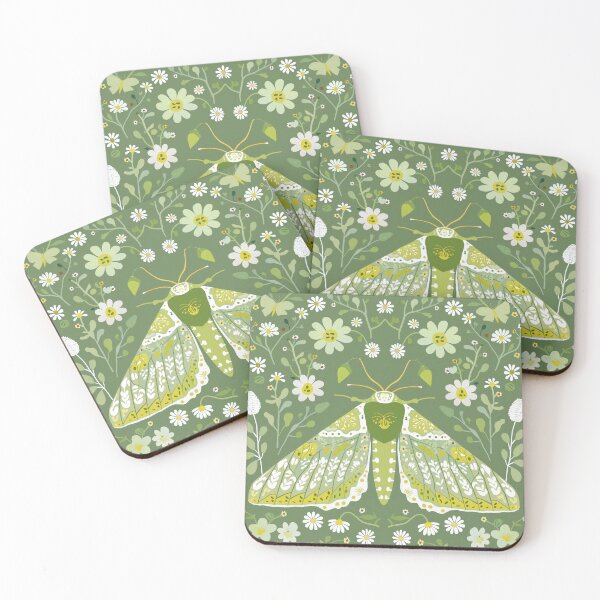 Item preview, Scandinavian Folk Art, Green Moth With Flowers designed and sold by xiao xuans.
