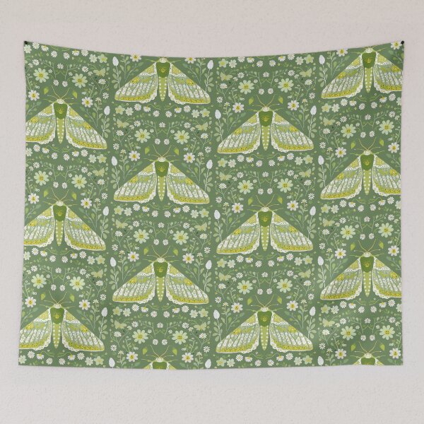Item preview, Scandinavian Folk Art, Green Moth With Flowers designed and sold by xiao xuans.