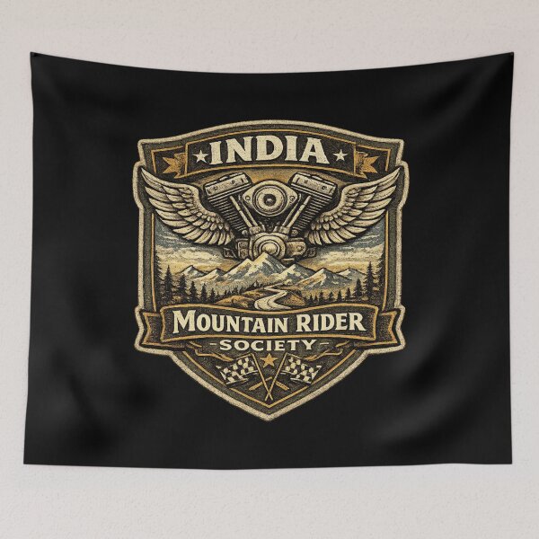 Item preview, India Mountain Rider Society Vintage Motorcycle Adventure T-Shirt | Retro Himalayan Biker Badge Design designed and sold by Globalcitytees.