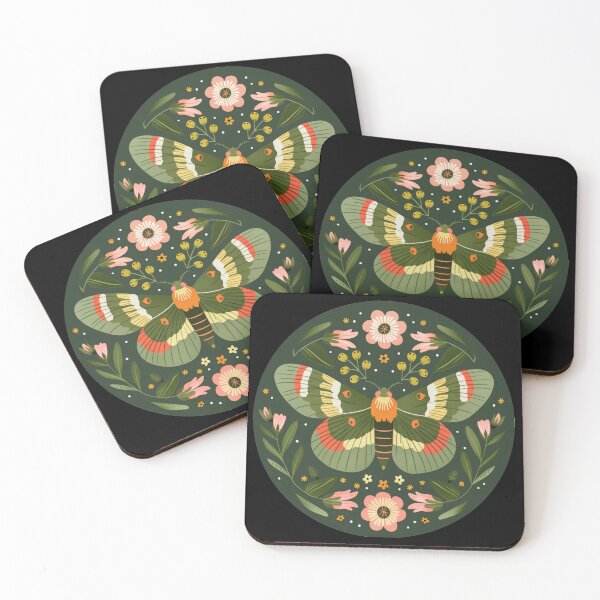 Item preview, Scandinavian Folk Art, Green Moth With Flowers designed and sold by xiao xuans.