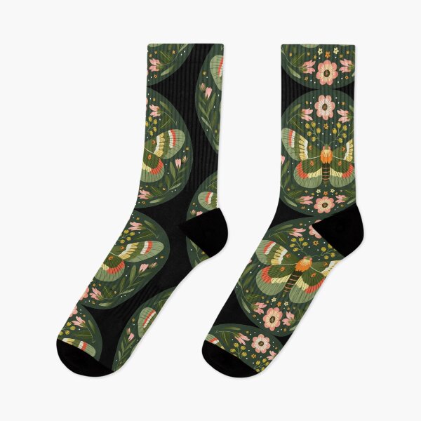 Item preview, Scandinavian Folk Art, Green Moth With Flowers designed and sold by xiao xuans.