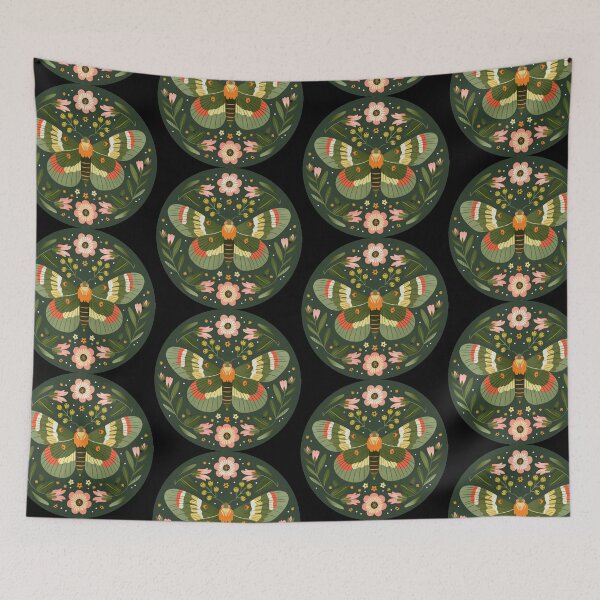 Item preview, Scandinavian Folk Art, Green Moth With Flowers designed and sold by xiao xuans.