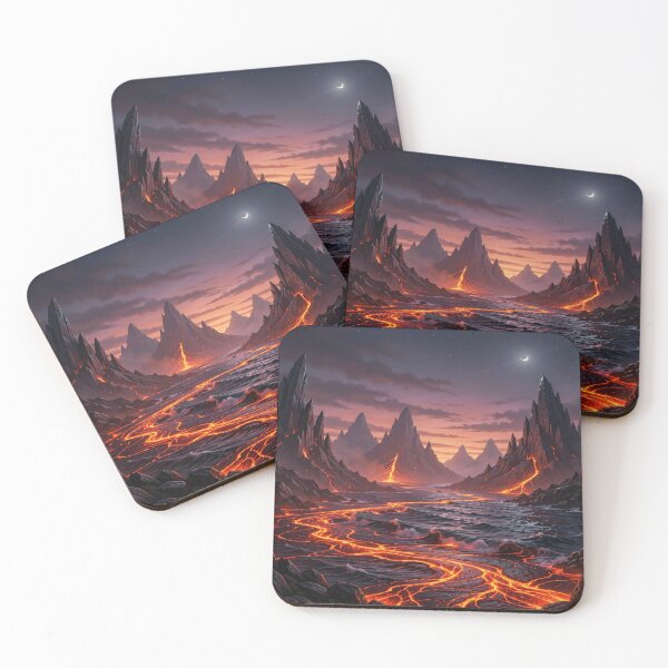 Item preview, Fiery volcanic landscape at night with glowing lava flows and dramatic sky atmosphere designed and sold by FotoworldEdel.