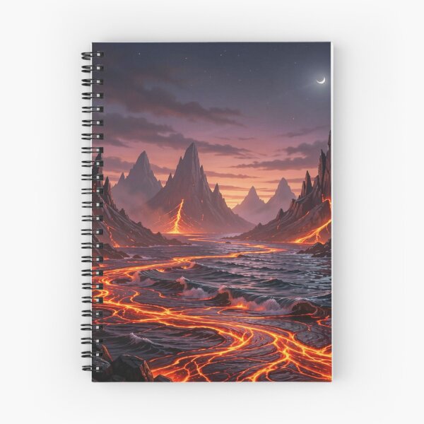 Item preview, Fiery volcanic landscape at night with glowing lava flows and dramatic sky atmosphere designed and sold by FotoworldEdel.