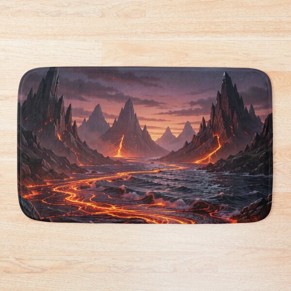 Item preview, Fiery volcanic landscape at night with glowing lava flows and dramatic sky atmosphere designed and sold by FotoworldEdel.