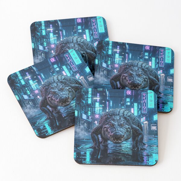 Item preview, Cyberpunk Crocodile Neo Tokyo Blue Neon Street designed and sold by Neo Tokio.