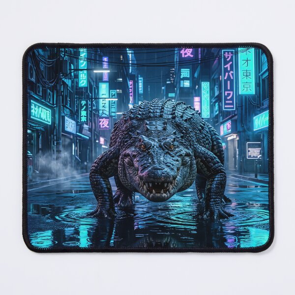 Item preview, Cyberpunk Crocodile Neo Tokyo Blue Neon Street designed and sold by Neo Tokio.