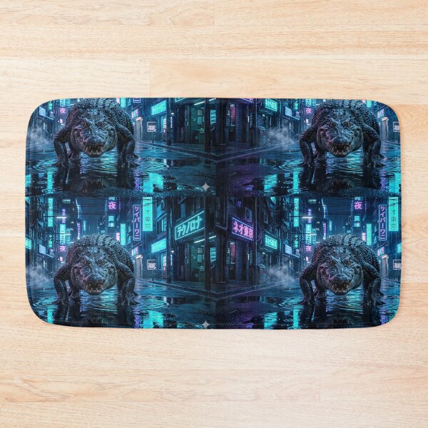 Item preview, Cyberpunk Crocodile Neo Tokyo Blue Neon Street designed and sold by Neo Tokio.
