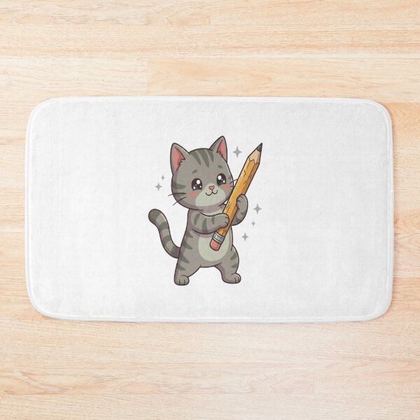 Item preview, Cute Grey Cat Holding Pencil designed and sold by Ella_Sketch.