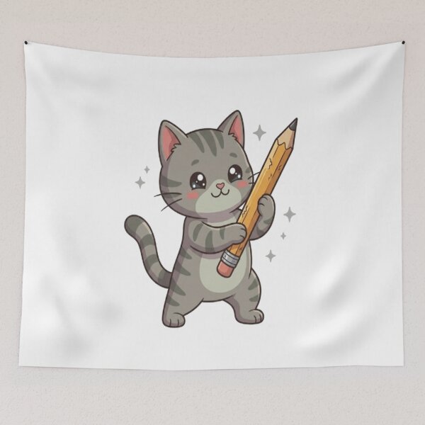 Item preview, Cute Grey Cat Holding Pencil designed and sold by Ella_Sketch.