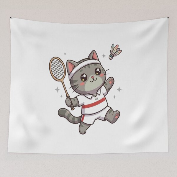 Item preview, Cute Grey Cat Playing Badminton designed and sold by Ella_Sketch.