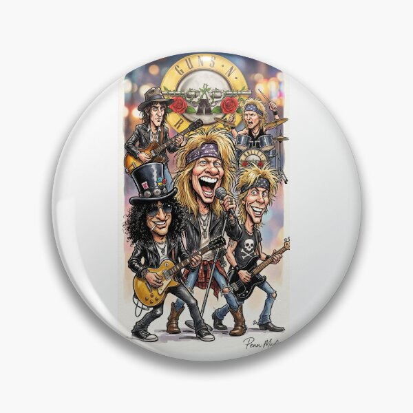 Item preview, Guns N’ Roses 90s Caricature Portrait – Vintage Rock Band Illustration designed and sold by Penn Media.