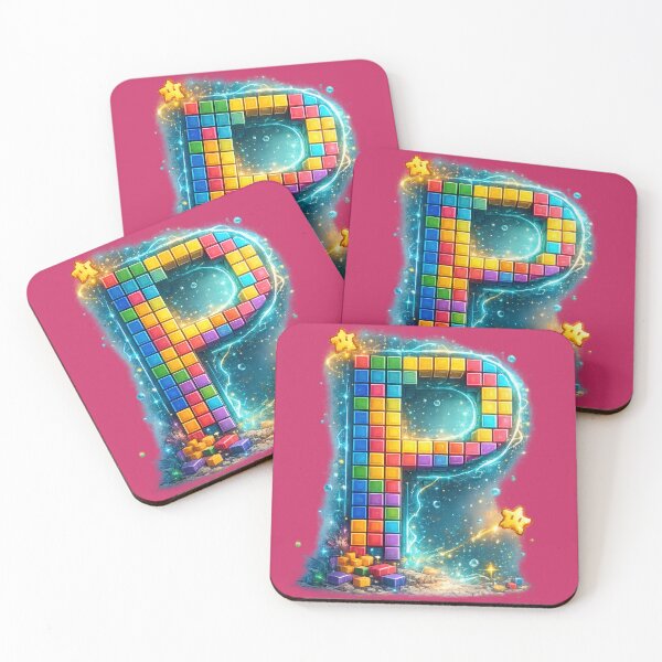 Item preview, Letter P Retro Pixel Tetris Gaming Colorful Monogram Gift designed and sold by irfanshikh.