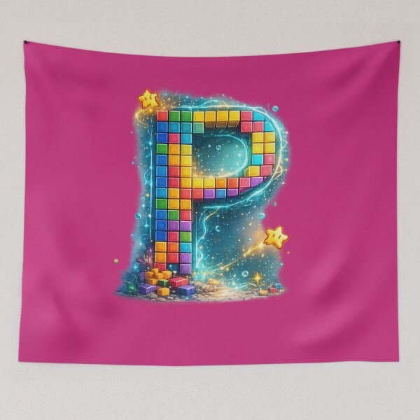 Item preview, Letter P Retro Pixel Tetris Gaming Colorful Monogram Gift designed and sold by irfanshikh.