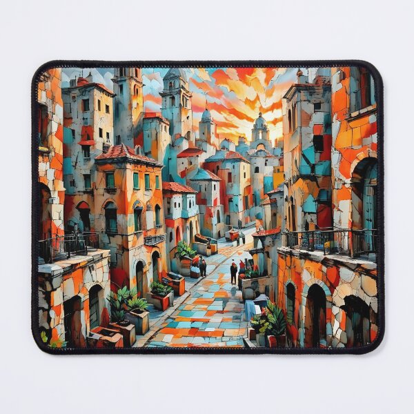 Item preview, Colorful Mediterranean Village Street | Mosaic-Style Townscape designed and sold by Sunday Social Club.