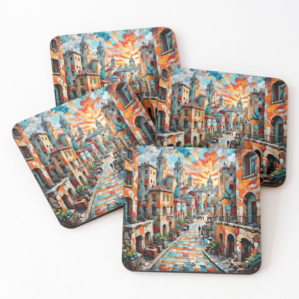 Item preview, Colorful Mediterranean Village Street | Mosaic-Style Townscape designed and sold by Sunday Social Club.