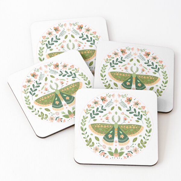 Item preview, Scandinavian Folk Art, Green Moth With Flowers designed and sold by xiao xuans.