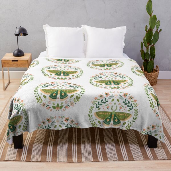Item preview, Scandinavian Folk Art, Green Moth With Flowers designed and sold by xiao xuans.