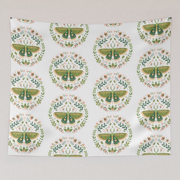 Item preview, Scandinavian Folk Art, Green Moth With Flowers designed and sold by xiao xuans.