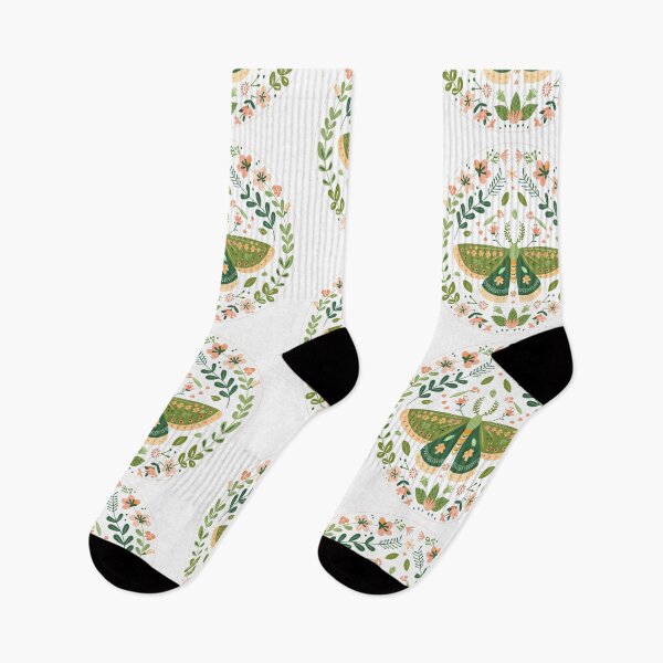 Item preview, Scandinavian Folk Art, Green Moth With Flowers designed and sold by xiao xuans.