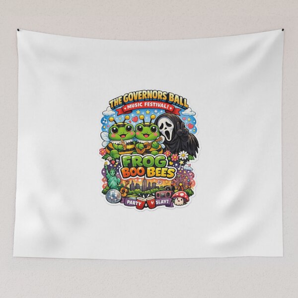 Item preview, Whimsical Governors Ball Sticker – Cartoon Bees + Ghost Mask Figure | Cute Music Festival Sticker designed and sold by Ulikedigital14.