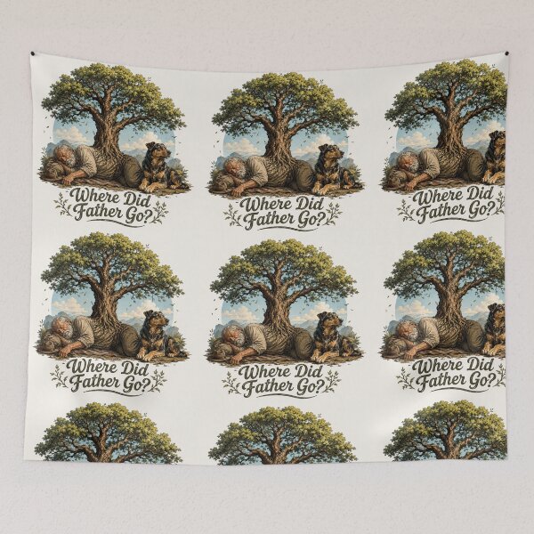 Item preview, Where Did Father Go? – Sleeping Dad Under Tree with Dog | Funny Father's Day Shirt designed and sold by Swiss Pam Studio.