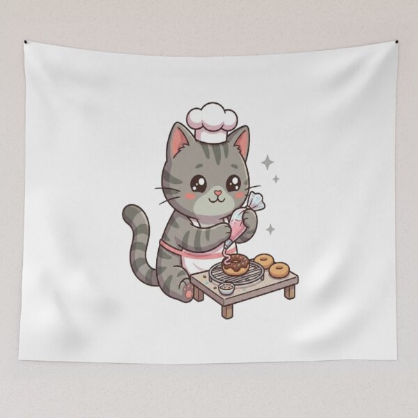 Item preview, Cute Grey Cat Baking Donuts designed and sold by Ella_Sketch.