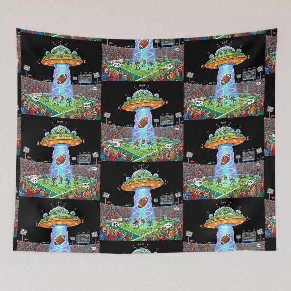 Item preview, UFO at the Stadium — Football Humor Cartoon Science Fiction designed and sold by David Mateo ArtWorks.
