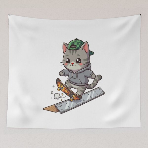 Item preview, Cute Grey Cat Skateboard Ruler designed and sold by Ella_Sketch.